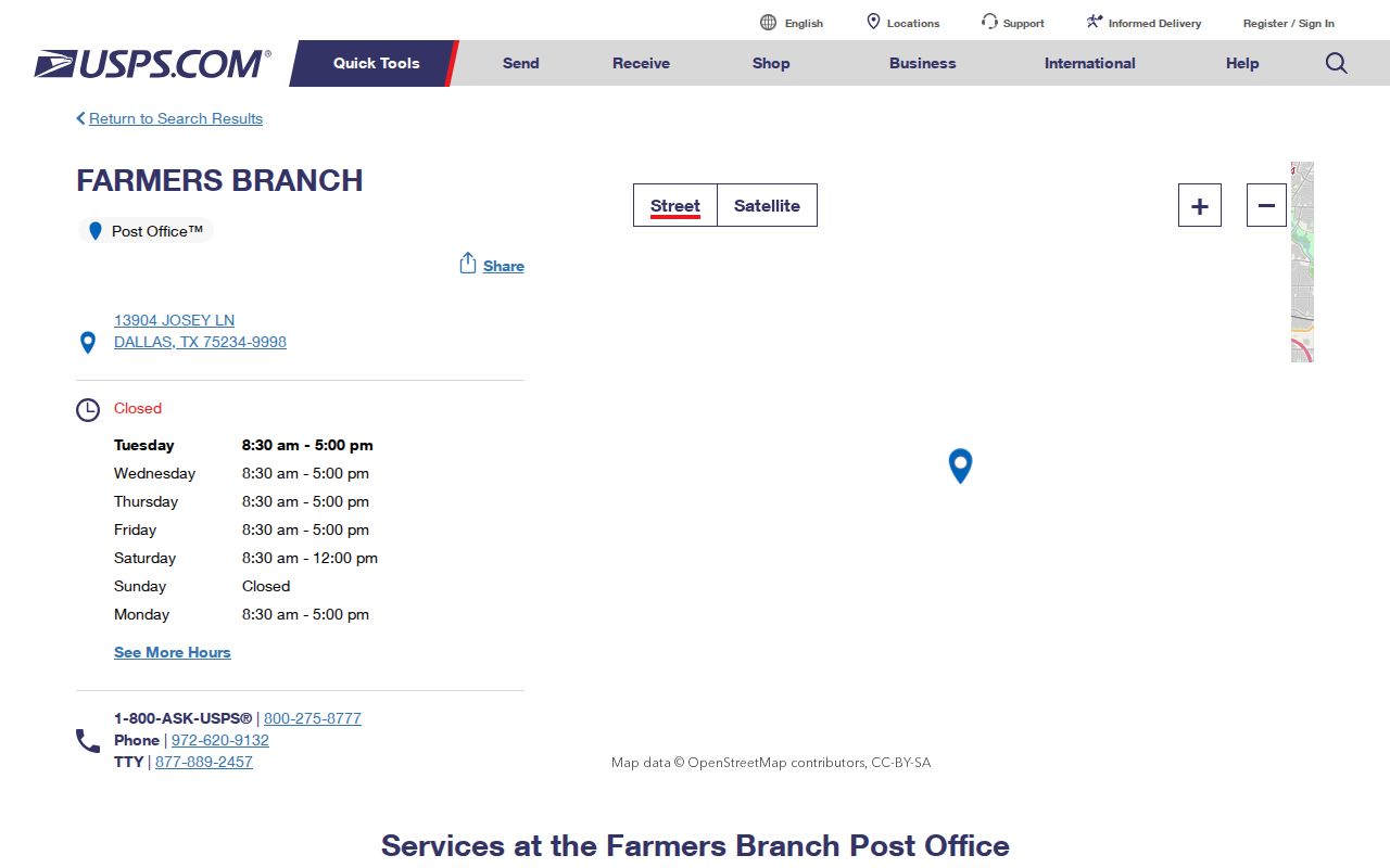 Farmers Branch ZIP code directory USPS post office listing
