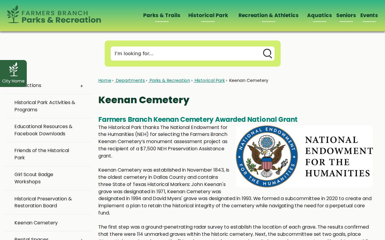 Farmers Branch city directory Keenan Cemetery resource
