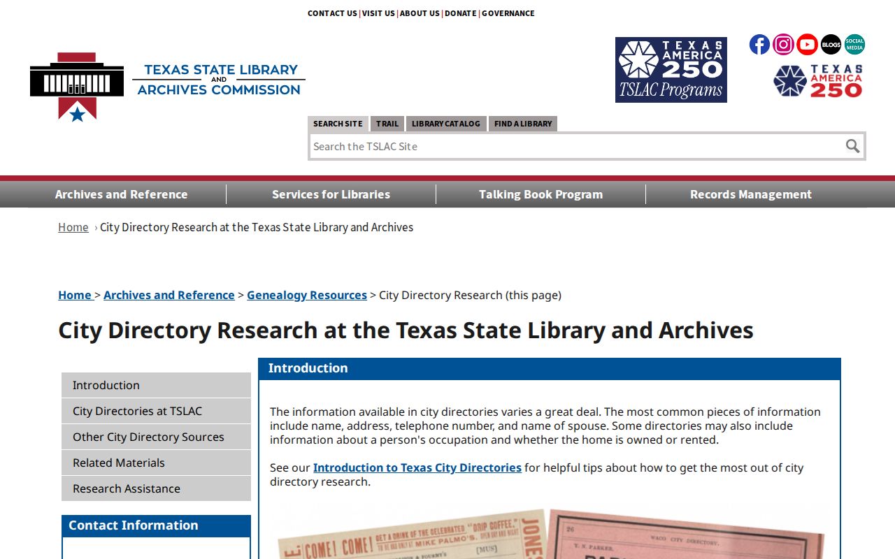 Farmers Branch previous residents TSLAC city directory guide